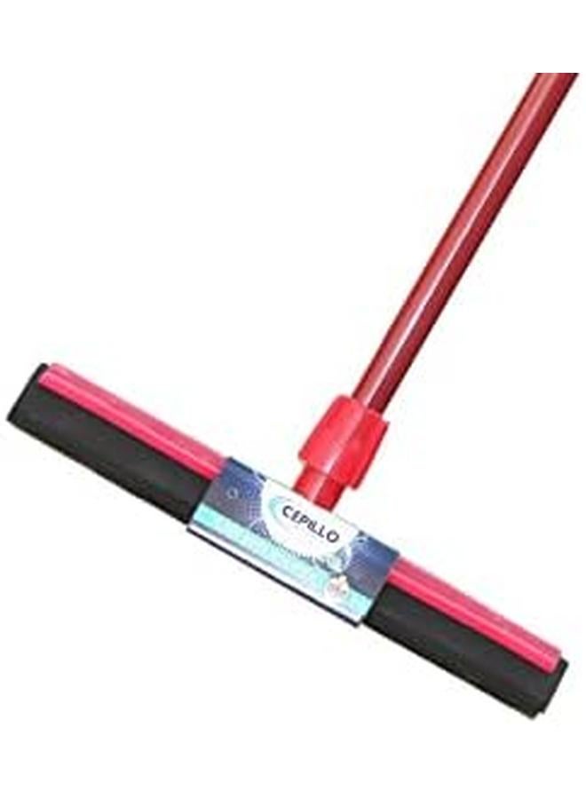 CEPILLO Long Handle Brush Broom With Rubber Bumper Plus Floor Wiper With Stick 35Cm Combo Red Black Set Of 2 - Image 3