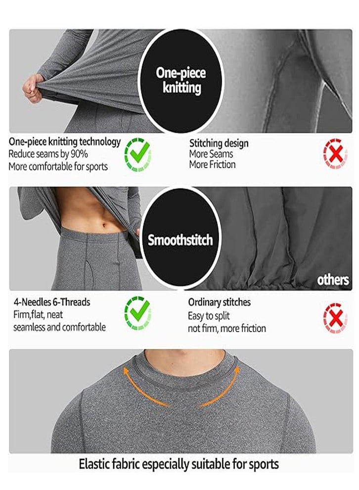 GUDOO طقم ملابس داخلية حرارية للرجال: قمصان طويلة الأكمام وسروال داخلي طويل، طبقة أساسية حرارية مبطنة بالفليس، سريعة الجفاف، المقاس XXXL. - Image 3