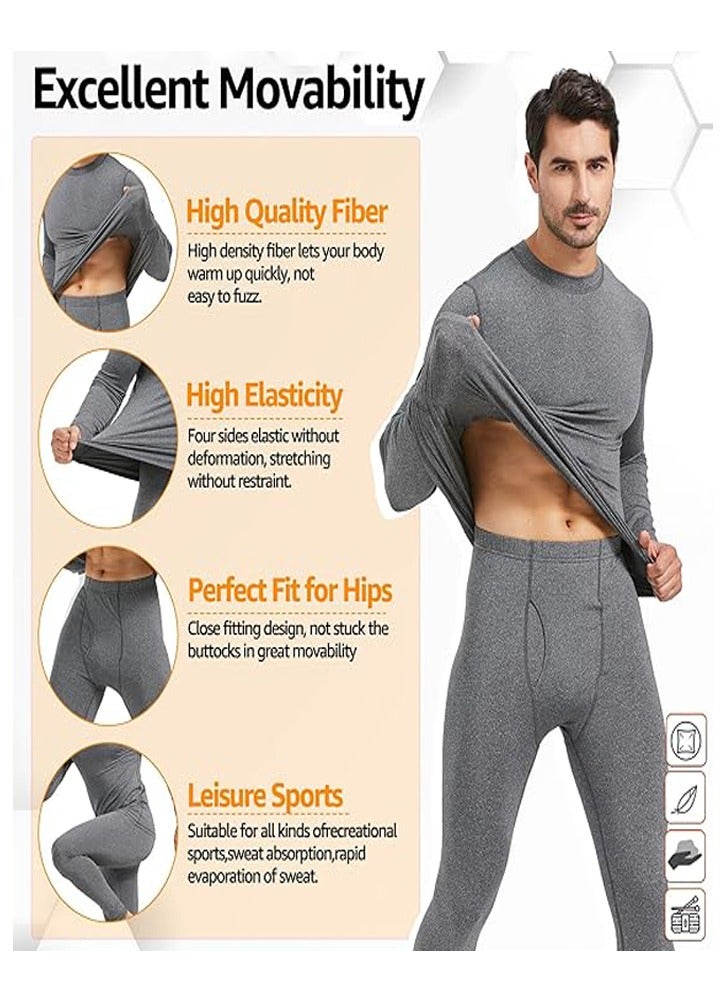 GUDOO طقم ملابس داخلية حرارية للرجال: قمصان طويلة الأكمام وسروال داخلي طويل، طبقة أساسية حرارية مبطنة بالفليس، سريعة الجفاف، المقاس XXXL. - Image 2
