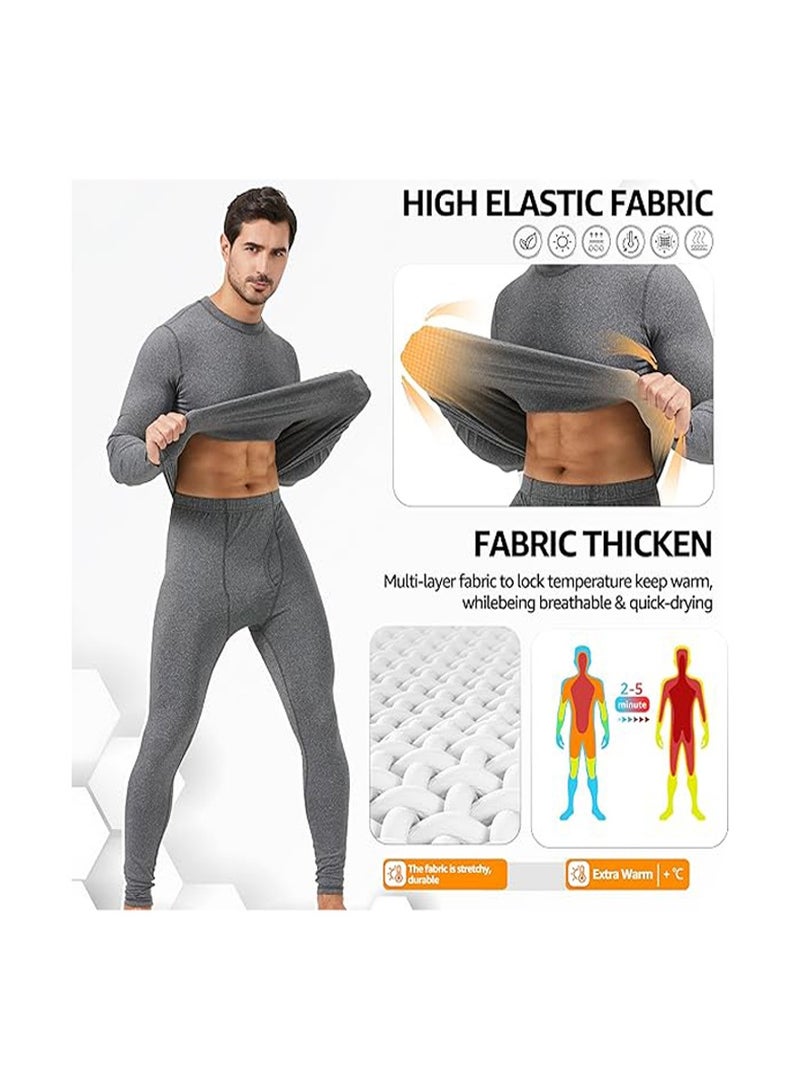 GUDOO طقم ملابس داخلية حرارية للرجال: قمصان طويلة الأكمام وسروال داخلي طويل، طبقة أساسية حرارية مبطنة بالفليس، سريعة الجفاف، المقاس XXXL. - Image 4
