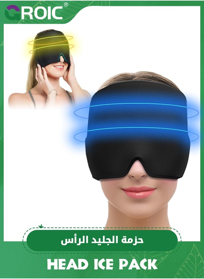 GROIC Migraine Ice Head Wrap, Gel Head Ice Pack Wrap with Hot and Cold Therapy, Headache Ice Pack Eyes Mask for Sinus, Puffy Eyes, Tension and Stress Relief (Black)  - Image 1