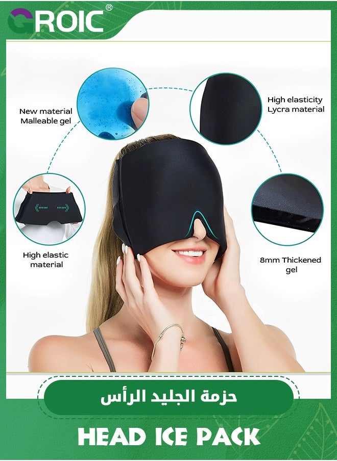 GROIC Migraine Ice Head Wrap, Gel Head Ice Pack Wrap with Hot and Cold Therapy, Headache Ice Pack Eyes Mask for Sinus, Puffy Eyes, Tension and Stress Relief (Black)  - Image 2