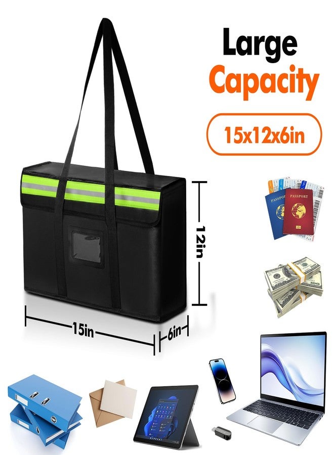 Amerbro Large Fireproof Document Bags 15x12x6in, Fireproof Document Box for Cash, Photo Albums, Valuables, Extra Large Fireproof Bag Waterproof Document Storage with Reflective Strip, Black - Image 2