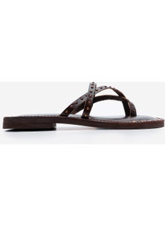 MARJIN Women's Genuine Leather Studded Flip Flops Casual Slippers Pemora  - Image 2