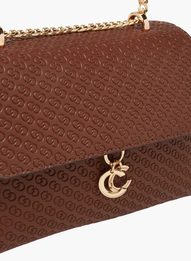 Celeste Women Monogram Embossed Crossbody Bag with Button Closure and Chain Strap
