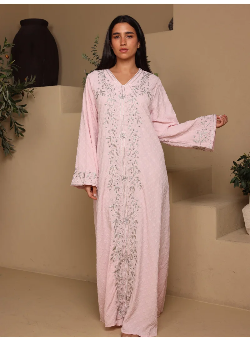 IKKXA IKKXA Crystal Vine Embroidered Jalabiya IK6045 Pink