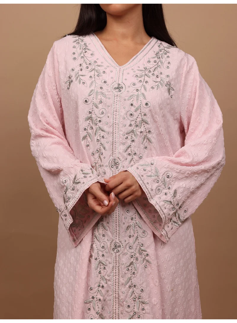 IKKXA IKKXA Crystal Vine Embroidered Jalabiya IK6045 Pink