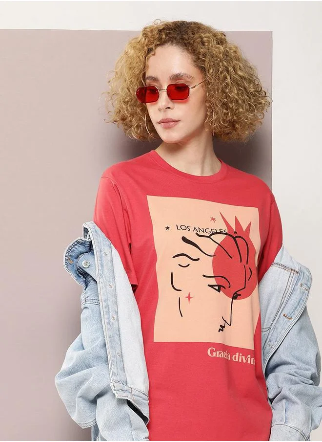 Dillinger Oversized Girl Graphic Combed Cotton T-Shirt by Styli