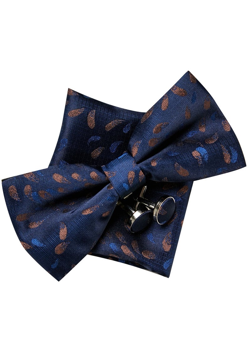 Dark Blue Patterned Bow Tie Three-Piece Set