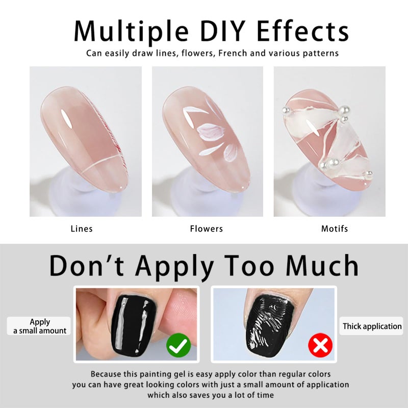 Gyraolvant 2 Jars Paint Nail Gel, White Black Gel Paint For Nails Art, Gel Polish For French Tip Tool Design For Home Salon DIY Nail Art (White&Black, M) - Image 3