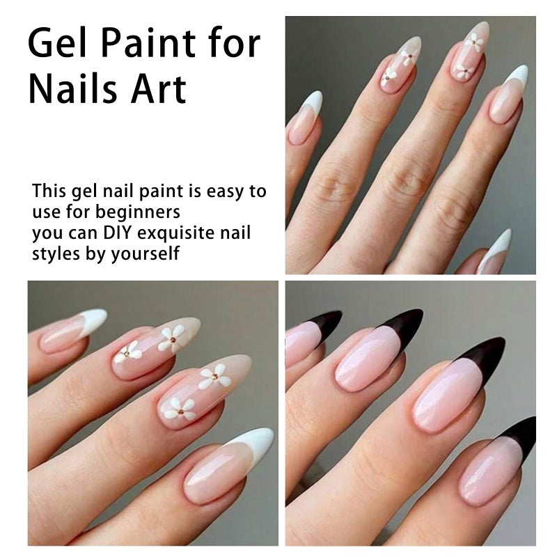 Gyraolvant 2 Jars Paint Nail Gel, White Black Gel Paint For Nails Art, Gel Polish For French Tip Tool Design For Home Salon DIY Nail Art (White&Black, M) - Image 4