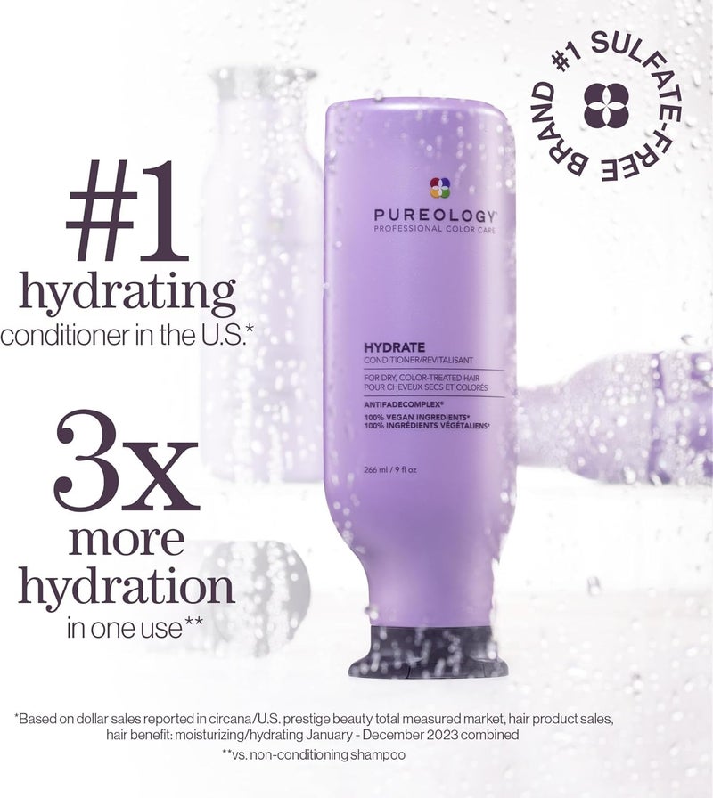 Pureology Hydrate Moisturizing Conditioner | For Medium to Thick Dry, Color Treated Hair | Sulfate-Free | Vegan - Image 2