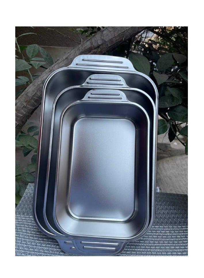 Set of 3 rectangular silver trays 🖤Different sizes, heavy-duty 3 mm stainless steel oven liner 🖤Sizes 30/28/26 cm  - Image 1