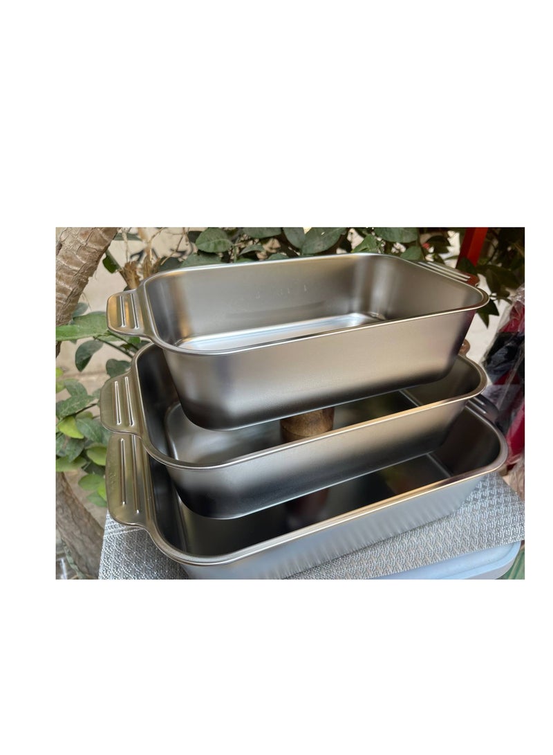 Set of 3 rectangular silver trays 🖤Different sizes, heavy-duty 3 mm stainless steel oven liner 🖤Sizes 30/28/26 cm  - Image 2