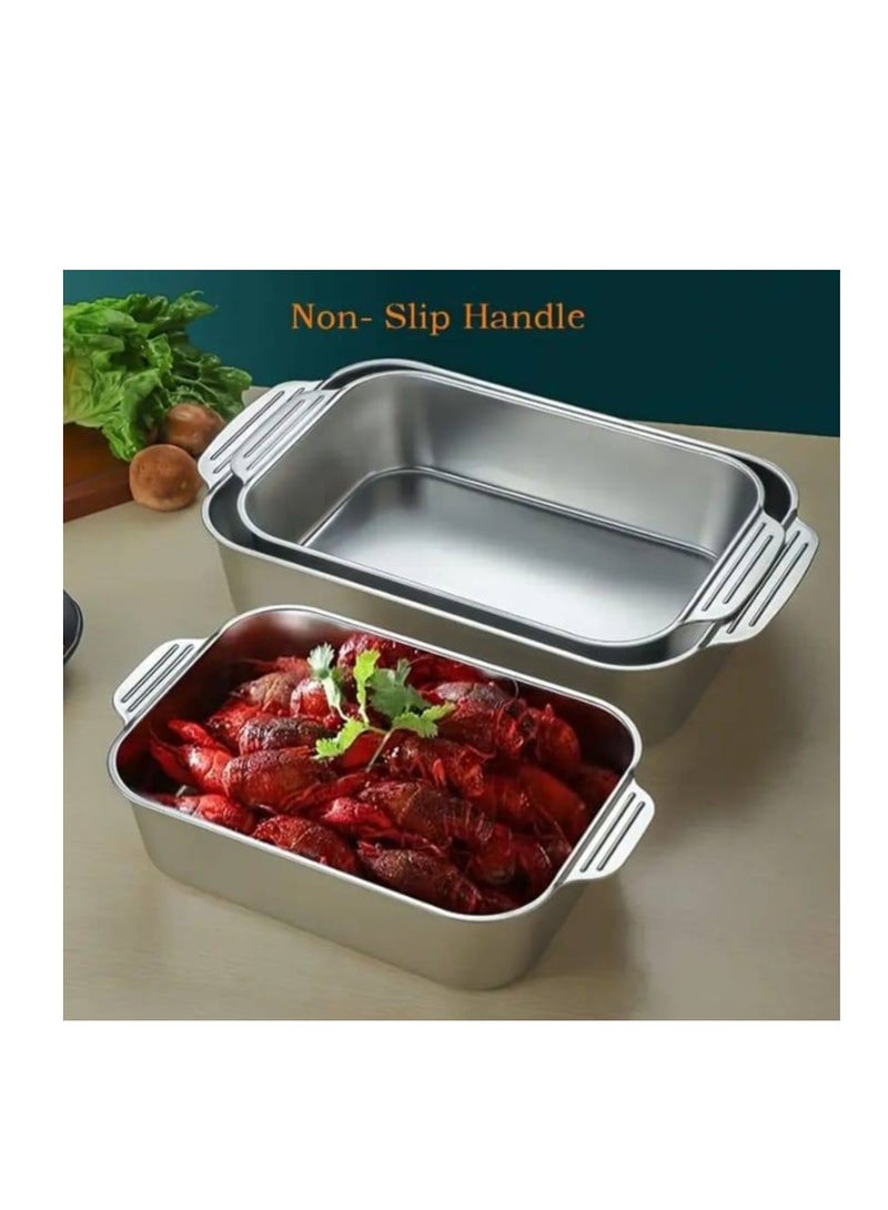 Set of 3 rectangular silver trays 🖤Different sizes, heavy-duty 3 mm stainless steel oven liner 🖤Sizes 30/28/26 cm  - Image 3