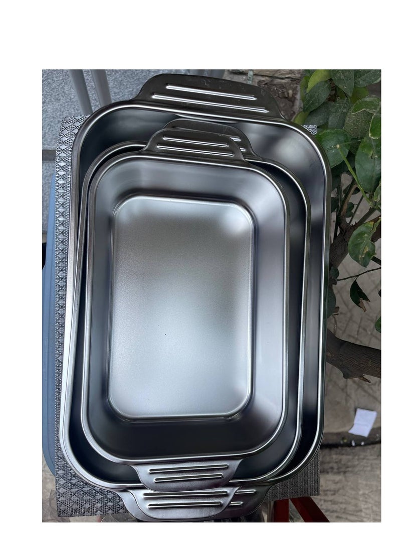 Set of 3 rectangular silver trays 🖤Different sizes, heavy-duty 3 mm stainless steel oven liner 🖤Sizes 30/28/26 cm  - Image 5