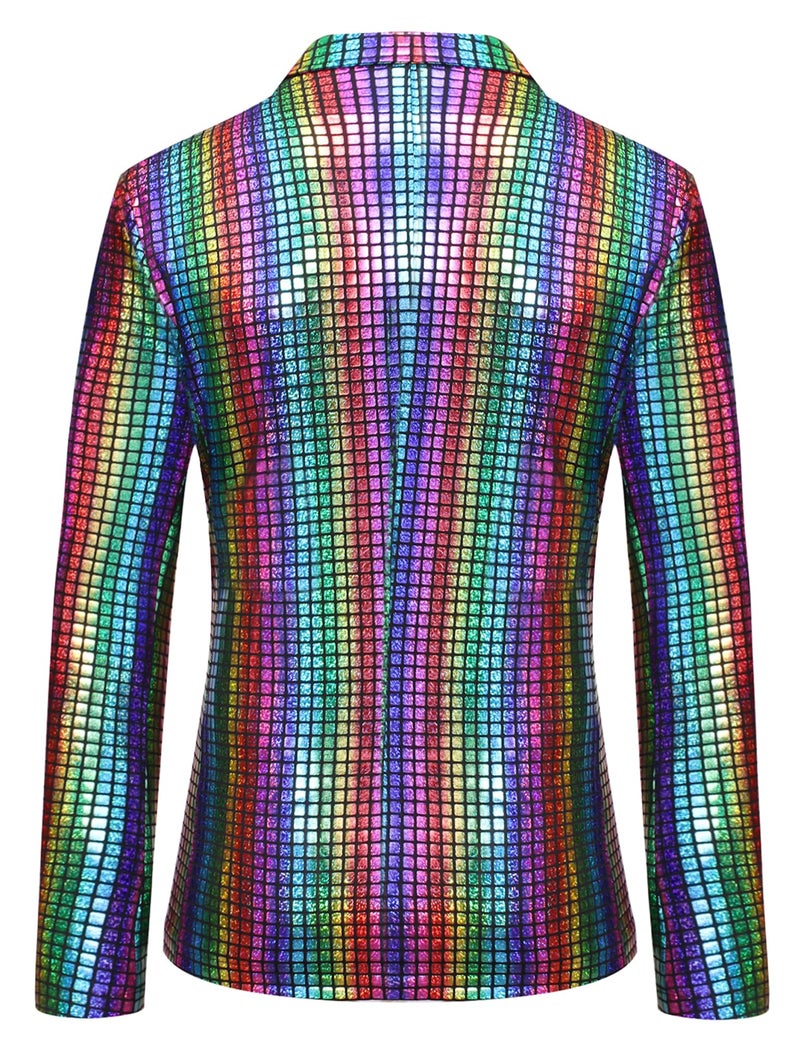 ZEROYAA Men's 70s Disco Suits Metallic Shiny Sequin Outfits Blazer and Pants Set Dance Party Costume Multicolor X-Large - Image 3