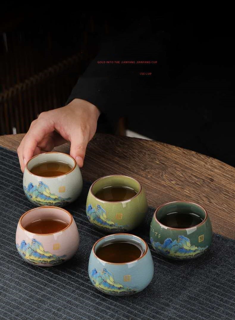 كوب سيراميك طقم أكواب Qianlijiangshan هدية مجموعة علب الهدايا كوب - Image 4