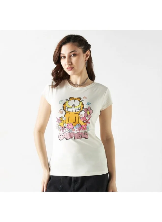 اس بي كاركترز Garfield Print T-shirt with Short Sleeves