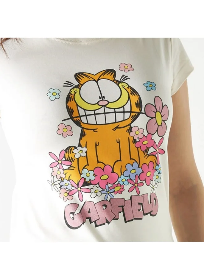 اس بي كاركترز Garfield Print T-shirt with Short Sleeves