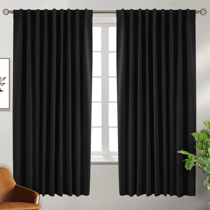 BGment Black Blackout Curtain for Bedroom - (70 x 63 inch) Rod Pocket and Back Tab Thermal Insulated Room Darkening Curtains for Living Room  2 Window Curtain Panels - Image 1
