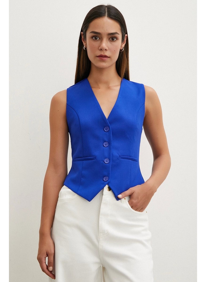 Never More Buttoned Vest in Saks  - Image 2