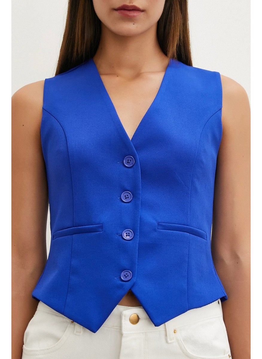 Never More Buttoned Vest in Saks  - Image 4