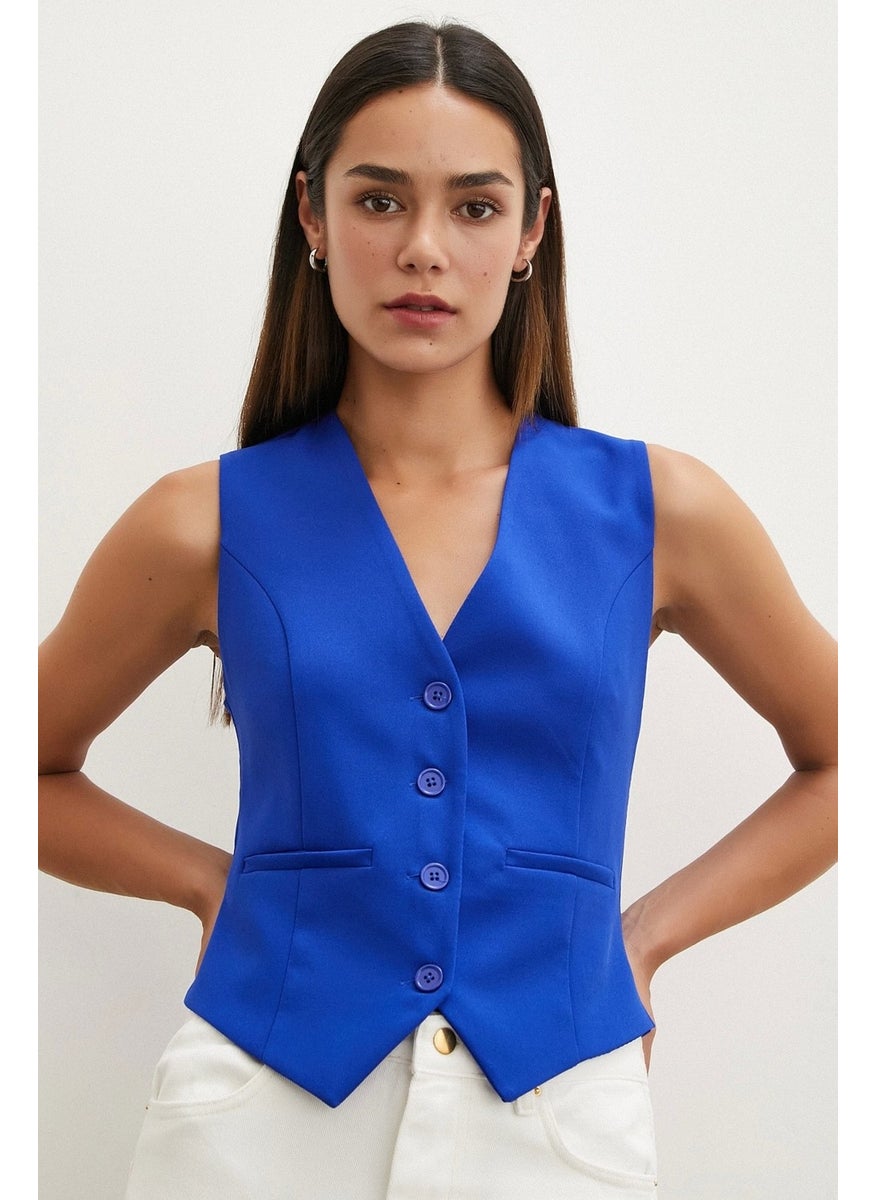 Never More Buttoned Vest in Saks  - Image 3