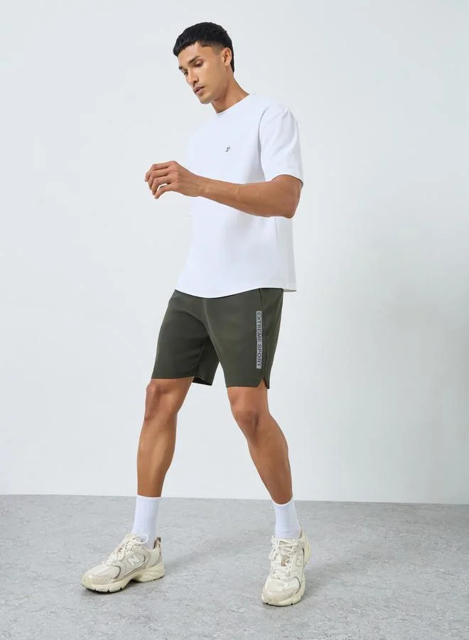 Styli Active Men Olive Workout Shorts with Side Print Detail