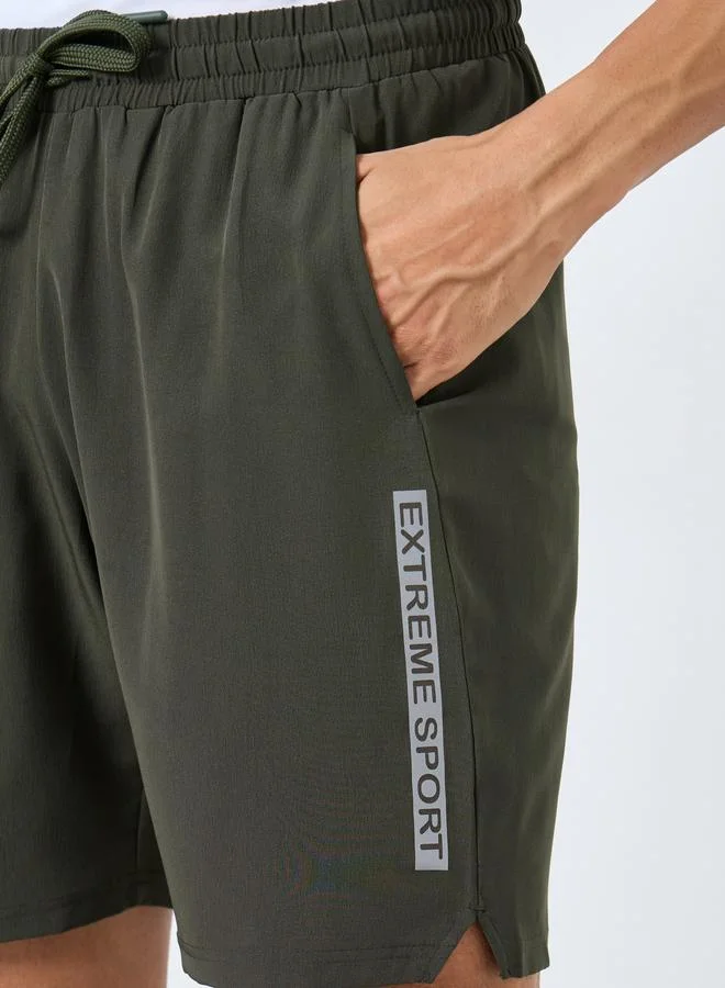 Styli Active Men Olive Workout Shorts with Side Print Detail