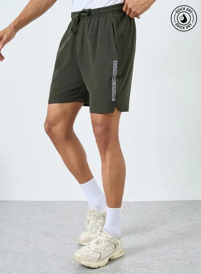 Styli Active Men Olive Workout Shorts with Side Print Detail