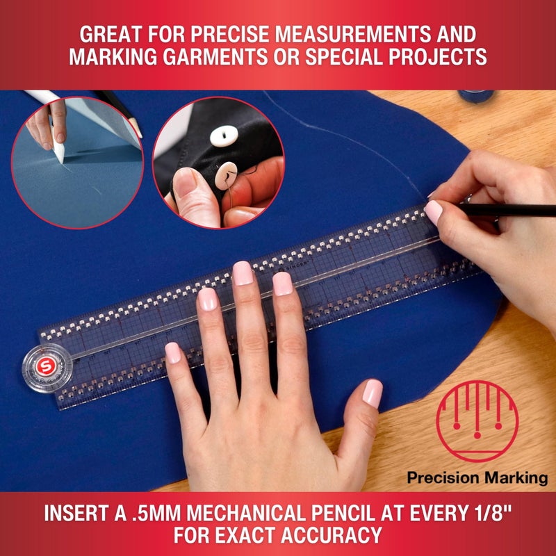 SINGER 24-Inch Folding Ruler with Precision Marking & Grid Lines for Sewing, Quilting, Crafting & Patternmaking - Clear Metric Ruler - Zero-Centering, 15 Increment Quick Angle Ruler, Folds to 12â€ - Image 2