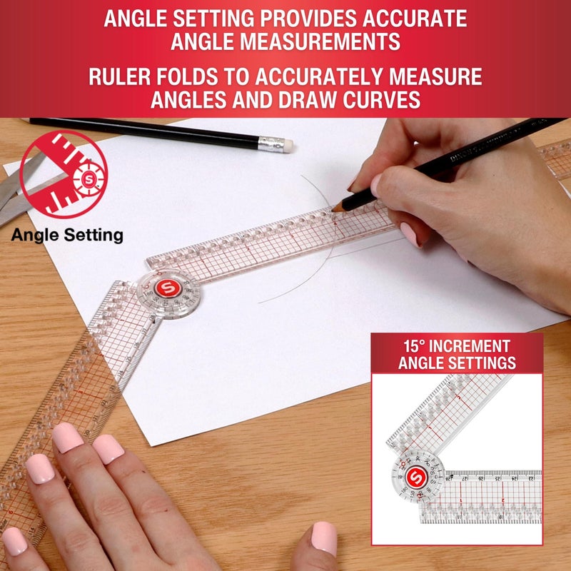 SINGER 24-Inch Folding Ruler with Precision Marking & Grid Lines for Sewing, Quilting, Crafting & Patternmaking - Clear Metric Ruler - Zero-Centering, 15 Increment Quick Angle Ruler, Folds to 12â€ - Image 3