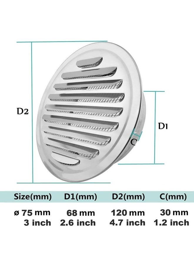 yongsheng 3 Inch Round Vent Cover, Louvered Grille Stainless Steel Air Vents with Fly Screen Mesh for Air Circulation Ventilation  - Image 2