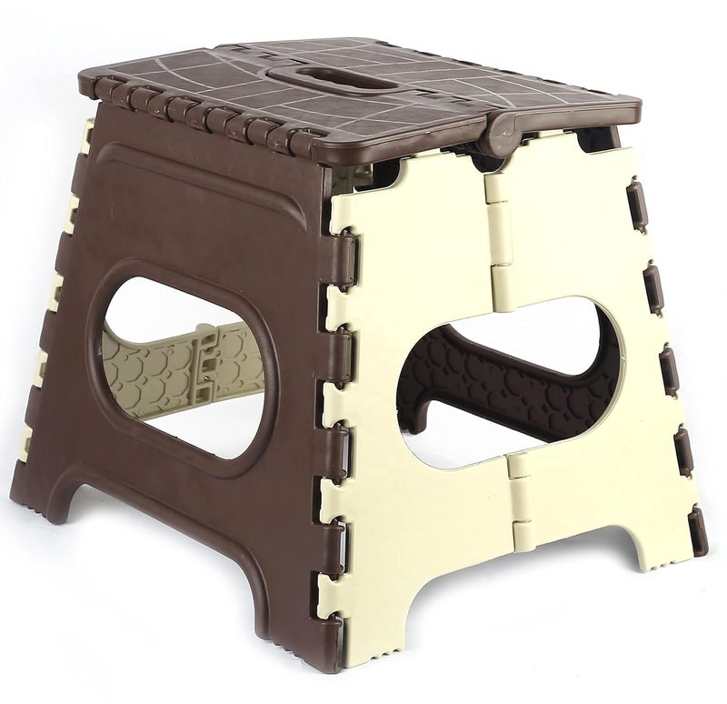 LAFILLETTE Plastic New Impressive Foldable Step StoolEasy To Carry Stool 12 Inch Folding Stool For AdultsStool For KitchenOutdoor Bathrooms BedroomsGarden With Handle Brown1 Count