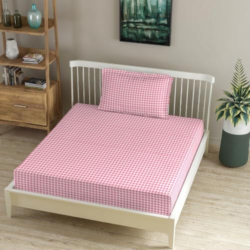 MORADO Premium Glace Cotton 210 TC Single Bedsheet with 1 King Size Pillow Covers Skin Friendly Printed Bedding Set, (60x90 Inches, White&Pink) - Image 3