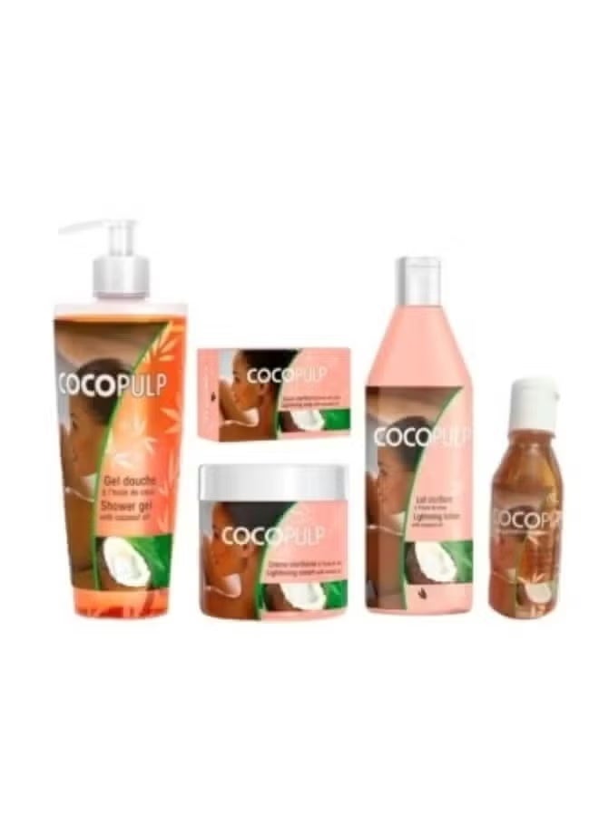 Cocopulp Skin Brightening Set: Lotion 500ml, Cream 300ml, Shower Gel 500ml, Oil 50ml, Soap 180g
