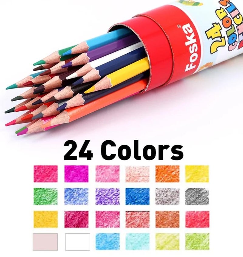 Foska Hexagonal Colored Wooden Pencils with Storage Package - 24 Pack - Image 1