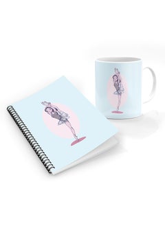 Designer Printed Coffee Mug + A5 Spiral Notebook Memo Notepad Journal Personalised Combo Gift Set Flying Ballerina