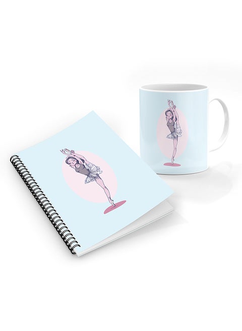 Designer Printed Coffee Mug + A5 Spiral Notebook Memo Notepad Journal Personalised Combo Gift Set Flying Ballerina
