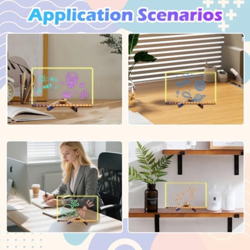 لوحة ملاحظات LED مع 7 ألوان، لوحة رسم LED مقاس 11.81×7.87، لوحات مسح جافة مضيئة مع 7 علامات لوحة رسم LED لمصابيح LED - Image 3