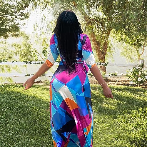 FANDEE Plus Size Maxi Dress for Women Casual Summer Sundress V-Neck 3/4 Sleeve(Multicoloured,Small) - Image 4