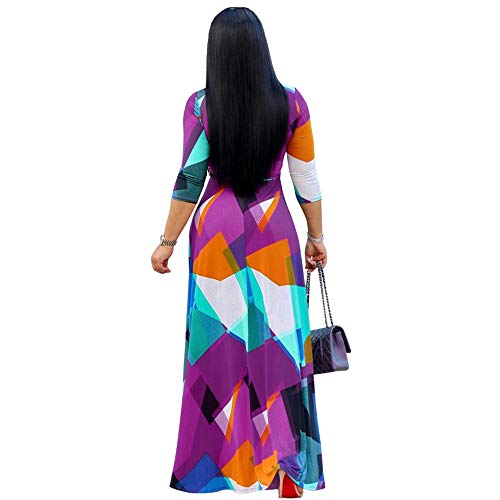 FANDEE Plus Size Maxi Dress for Women Casual Summer Sundress V-Neck 3/4 Sleeve(Multicoloured,Small) - Image 3