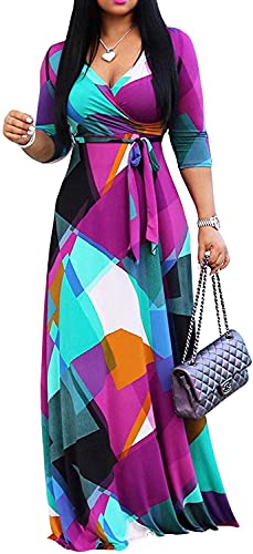 FANDEE Plus Size Maxi Dress for Women Casual Summer Sundress V-Neck 3/4 Sleeve(Multicoloured,Small) - Image 1