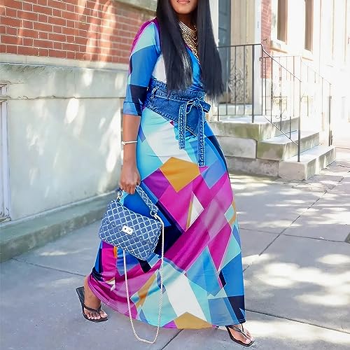 FANDEE Plus Size Maxi Dress for Women Casual Summer Sundress V-Neck 3/4 Sleeve(Multicoloured,Small) - Image 5