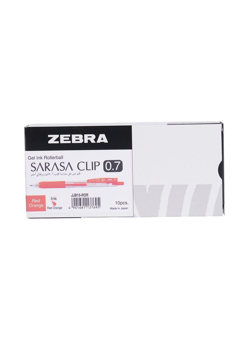 زيبرا ساراسا كليب أقلام جل 0.7 ملم , للكتابة السلسة , الرسم , تدوين الملاحظات , كتابة المذكرات , عبوة من 10 أقلام لون برتقالي أحمر - Image 1