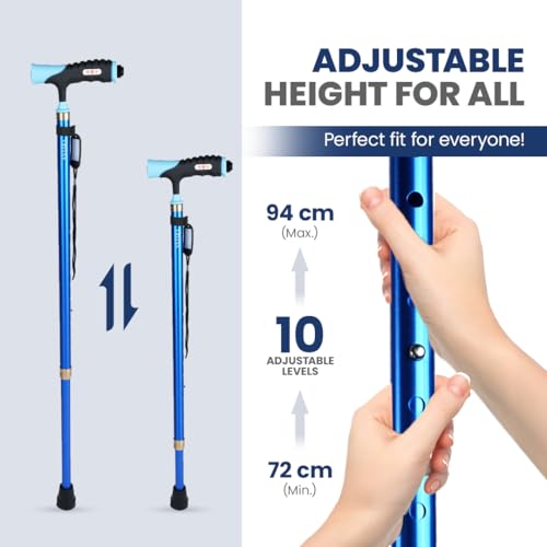 AGEasy Antara AGEasy (Max Group) Lumina Walking Stick with Adjustable Height & Built-in LED Torch | Lightweight Walking Support for Men, Women, Seniors (Blue) (Multibase) - Image 3