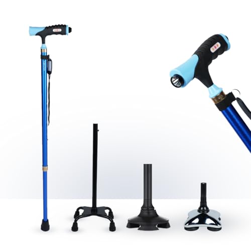 AGEasy Antara AGEasy (Max Group) Lumina Walking Stick with Adjustable Height & Built-in LED Torch | Lightweight Walking Support for Men, Women, Seniors (Blue) (Multibase) - Image 1