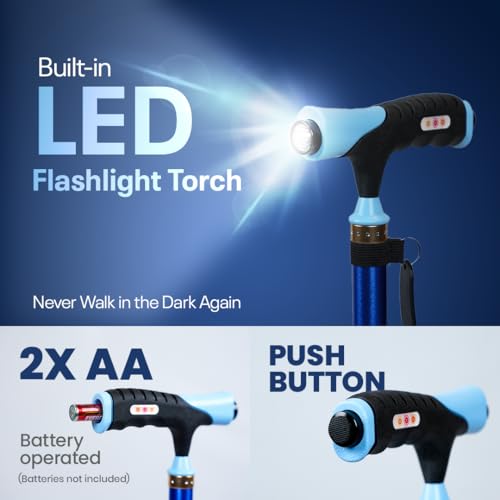 AGEasy Antara AGEasy (Max Group) Lumina Walking Stick with Adjustable Height & Built-in LED Torch | Lightweight Walking Support for Men, Women, Seniors (Blue) (Multibase) - Image 5