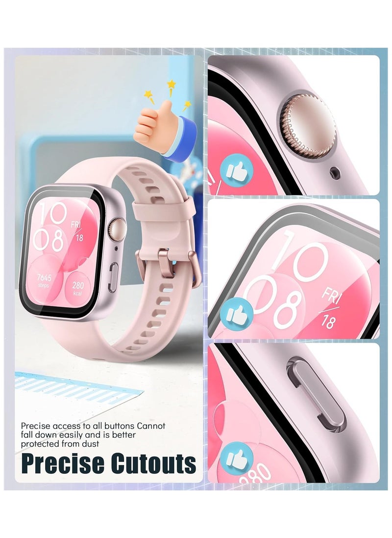 Generic - 2 Pack Watch Case Compatible with Huawei Watch Fit 3, PC Hard Frame with Tempered Glass Screen Protector, Full-Coverage Scratchproof Protective Case - Pink (Matte) - Image 1